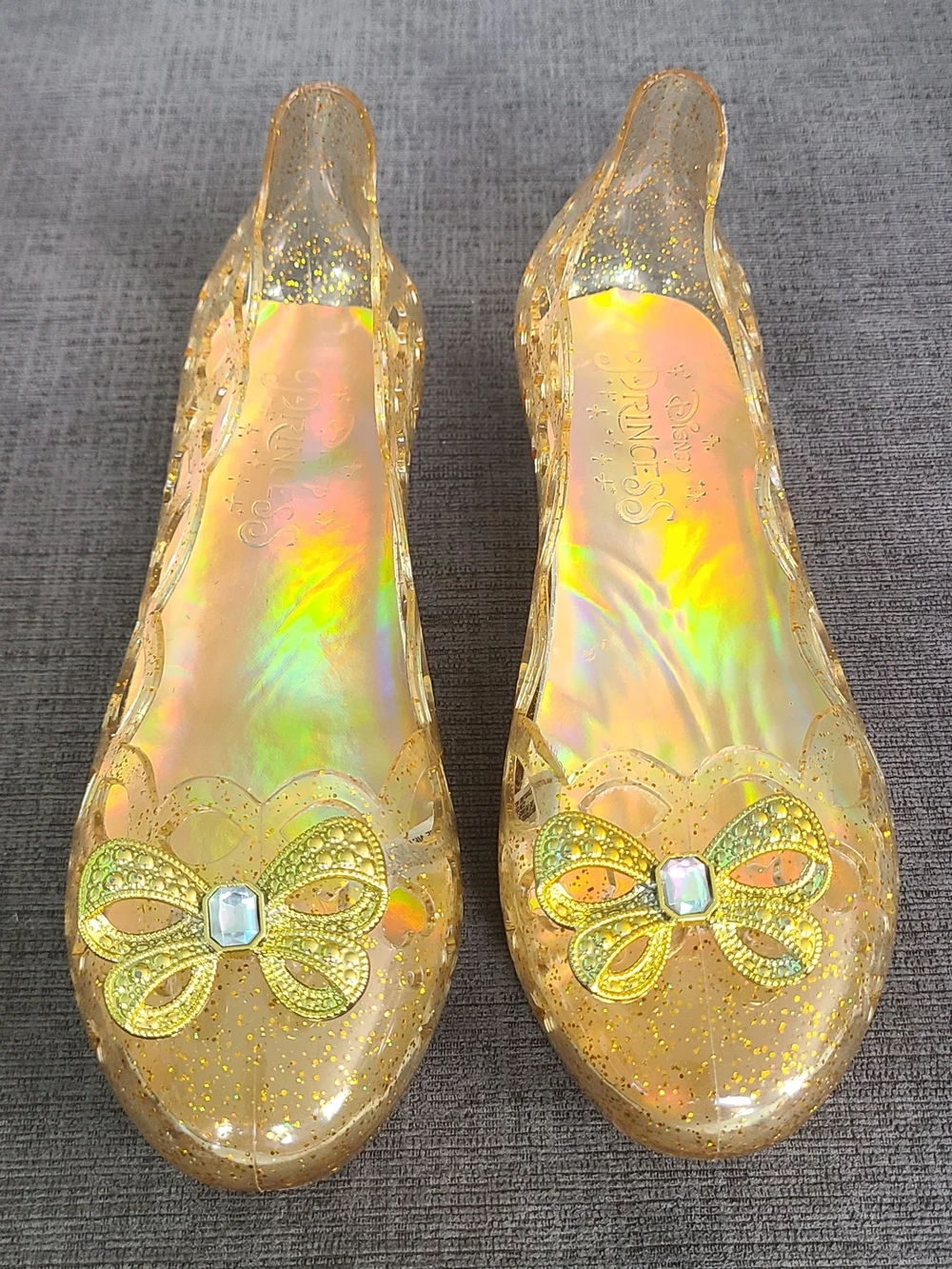 💛Disney Princess Yellow Glitter Jelly Shoes with light up heels💛